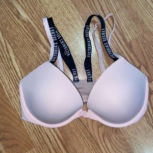 Victoria’s Secret Pink Logo Strap Padded Plunge Bra 32DD